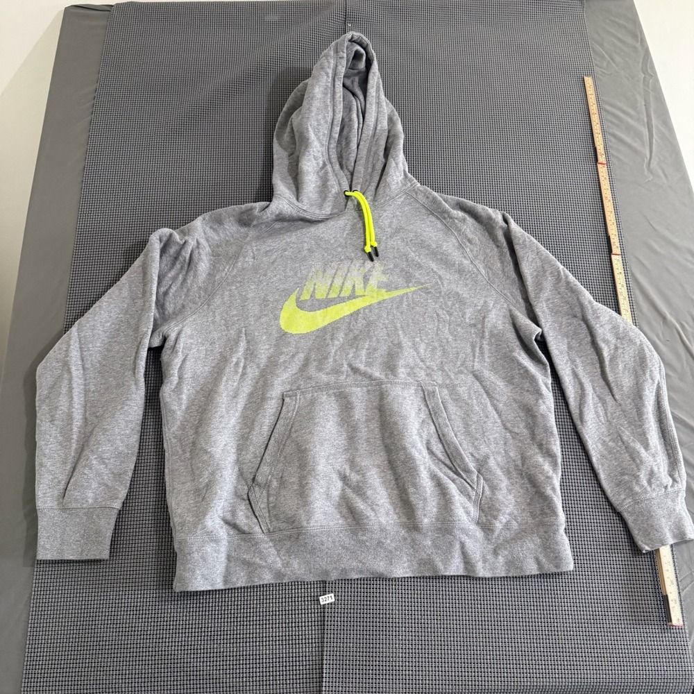 Nike Mens XL Gray Neon Yellow Logo Pullover Hoodie Sweatshirt 3271
